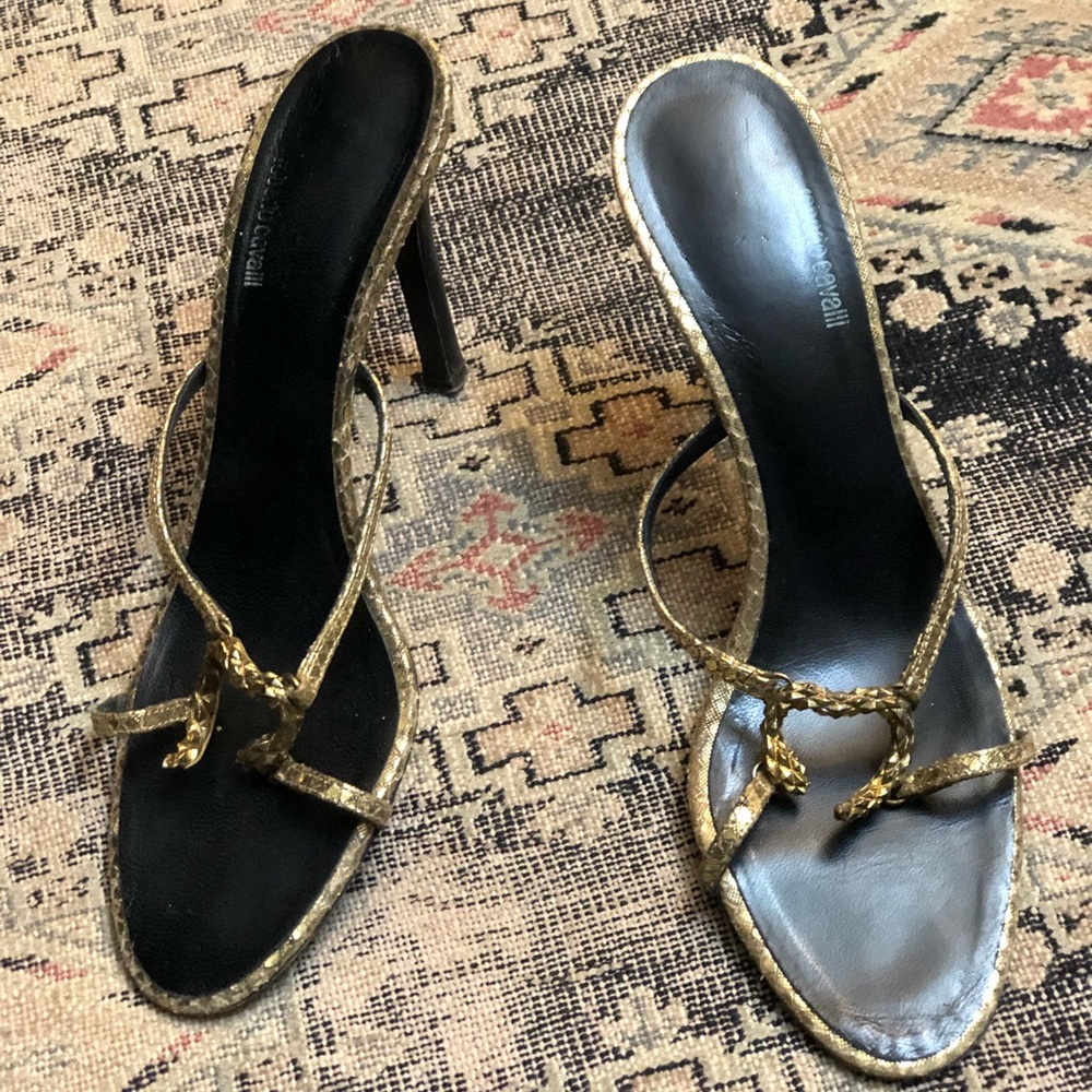 Roberto Cavallie gold high heel slides